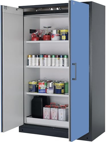 eurokraft pro | Feuerbeständiger Gefahrstoffschrank Typ 90 | 2-türig, 3 Fachböden, Türen lichtblau