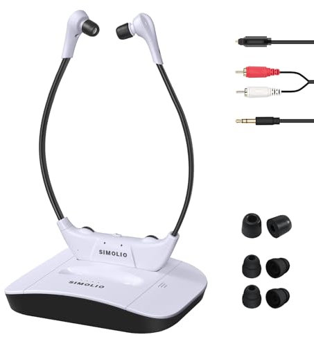 SIMOLIO Digital Wireless Headsets for TV with Spare Battery, Wireless TV Headphone for Hard of Hearing, Optical Wireless Earphone for Smart TV, TV Hearing Earbud, Sound Amplifier