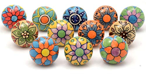 The Boho Street Handgefertigte Keramik-Mehrzweckknöpfe Keramik-Türgriffe im Set-Sortiment (Ceramic Knobs Pack of 12, Multicolor)