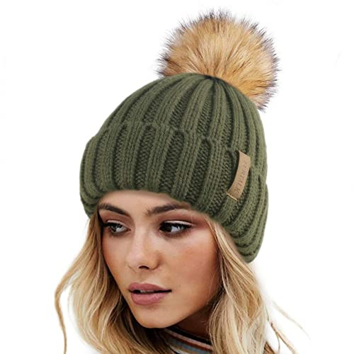 FURTALK Winter Hats for Women Double Layer Fleece Line Beanie Hat with Bobble Pom Pom Hats