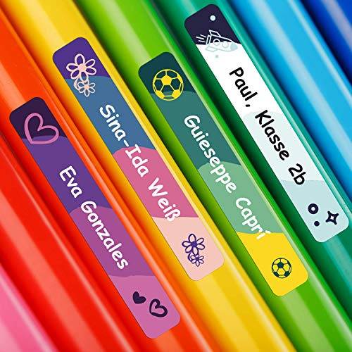 foliado® kids Namensaufkleber Stifteaufkleber Kinder Etikett 45x7mm Sticker Namensetikett Schule Kita für Kennzeichnung von Stiften personalisierte Klebeetiketten wasserfest APD-017 (150)