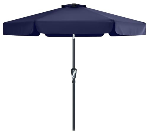 MasterCanopy Parasol de 230 cm inclinable, avec joli volant, 6 nervures et manivelle, pour patio, jardin, terrasse, marché, bleu marine