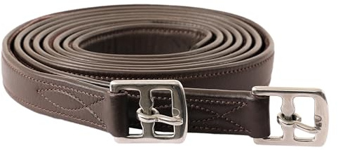 Exion FlexiStrong Steigbügelriemen für Englische Sättel – 1 Kalbsleder mit Nylonkern – Nummerierte Löcher, Edelstahl-Schnallen – Schwarz/Braun – 48/120cm bis 62/155cm – Reitzubehör für Pferde