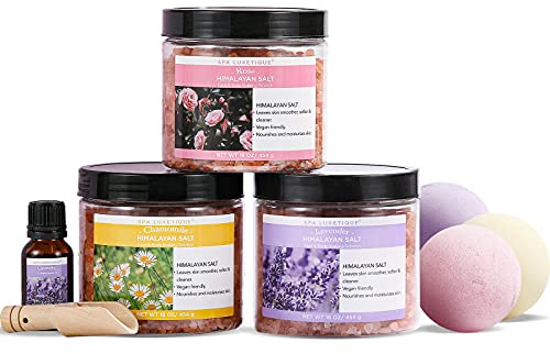 Spa Luxetique Sel d'Epsom pour le trempage 8pcs Coffret Sels de Bain de l'Himalaya avec Huile Essentielle, Bombes de Bain, Revitalise et Apaise la Peau, Cadeau d'Anniversaire