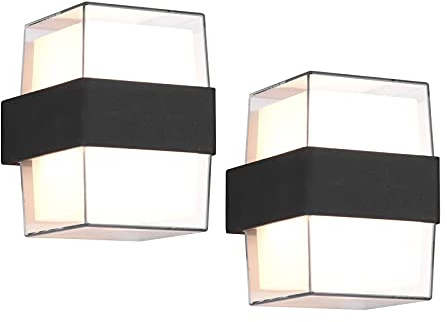 2-er Set eckige Außenwandleuchten Anthrazit - Weiß, Höhe 13cm