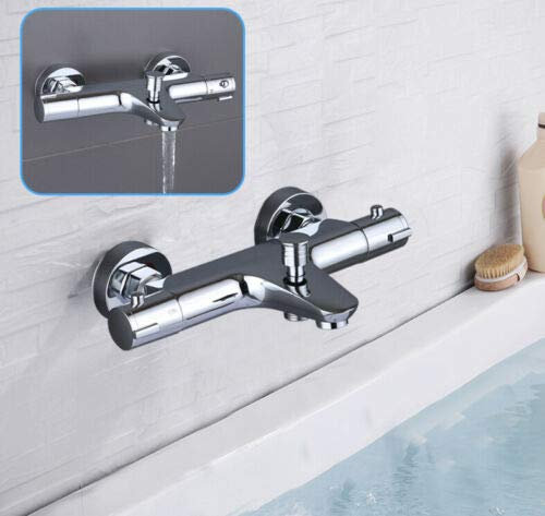 Wannenthermostat Badewannenarmatur, 20-50℃ Thermostat Dusche, 38 ℃ Sicherheitsschutz, mit 2 Funktionen Kartusche und Waben Belüfter