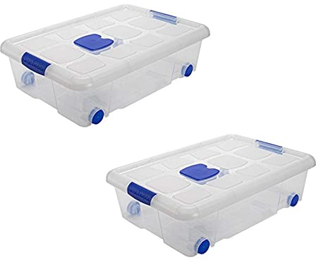 Acan Tradineur – Pack de 2 Cajas de Almacenamiento – Fabricado en plástico – Contenedor para almacenar Juguetes, Libros, Ropa, Mantas – N.º 6 – 17 x 61,5 x 43 cm – 31 L