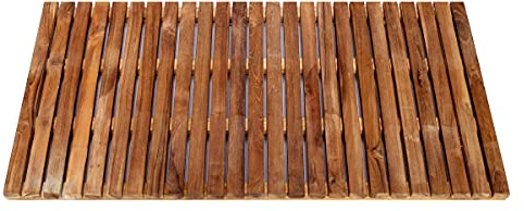 Brillibrum Design Teak, duschmatta, rektangulär med gummifötter, halkfri duschmatta, badrum, trämatta 80 cm x 50 cm för inomhus- och utomhusbruk (variant 1, 80 x 50 cm)