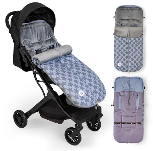Sacco Passeggino Invernale Universale Interbaby | Copri passeggino universale | Sacco Termico per Ovetto rimovibile, doppia apertura, facile da lavare, materiali anallergici, Stella Marino Grigio