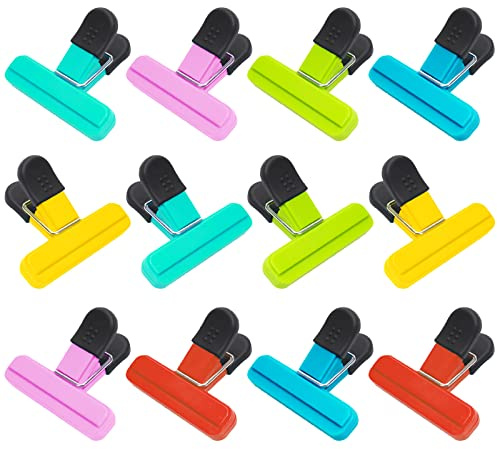 NiHome 12 Pack Bag Clips for Food Packages - Chip Bag Clips with Air Tight Seal Grip - 6 Colors