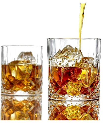GImLY Vasos de whisky de cristal, vaso de bourbon único de 11 onzas, vasos dobles anticuados de ultra claridad, para beber bourbon, coñac, juego de 6 decantadores