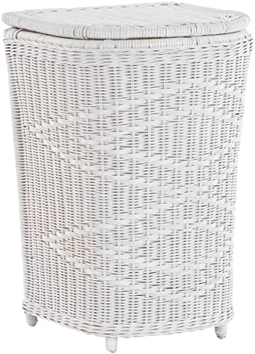 Edle Rattan Wäschetonne Wäschekorb mit Deckel Korb Aufbewahrung für Wäsche mit Inlett Wäschesammler (Weiss)