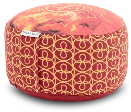 Yoga Laden Meditationskissen Yogakissen Chakra-Style 15cm – Yoga Kissen Bodenkissen Bezug waschbar – Yoga Sitzkissen mit Bio Buchweizenschalen Füllung