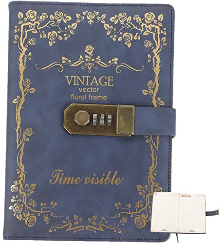 NUOBESTY Vintage Notebook with Lock and Key, Pu Leather Cover Notepad, Thick Paper Journal with High Textured Cover for Students and Teachers, Secure Password Lock Diary for Writing