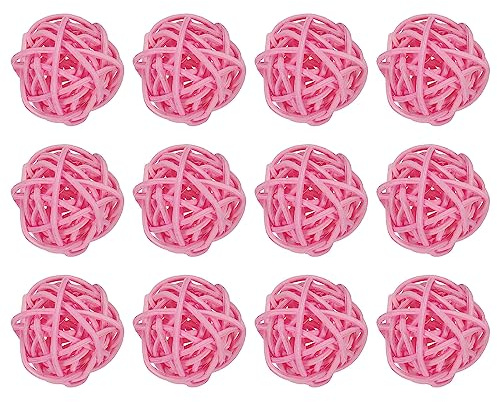 sourcing map 20 Pcs Wicker Rattan Balls Decorative Balls 1.2Inch for Vase Fillers,Wedding,Garden,Hallway Party,Pink