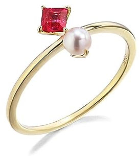 ANAZOZ Ring Gelbgold 750 Damen, Hochzeit Ringe Frauen Rubin und Perlenring Größe 54 (17.2)