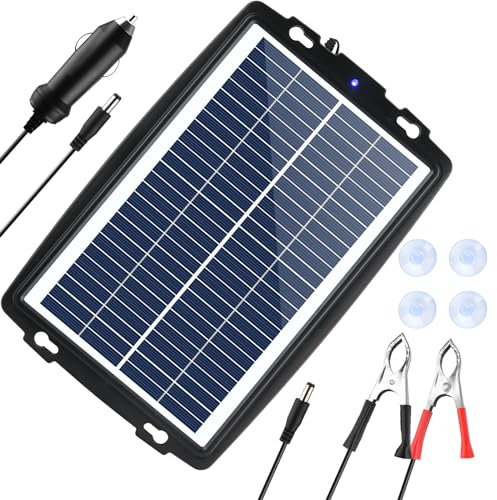 10W 12V Solar Car Battery Charger & Maintainer, Portable Waterproof Solar Panel Trickle Charging Kit for Car, Automotive, Motorcycle, Boat, Marine, RV, Trailer, Powersports, Snowmobile, etc.