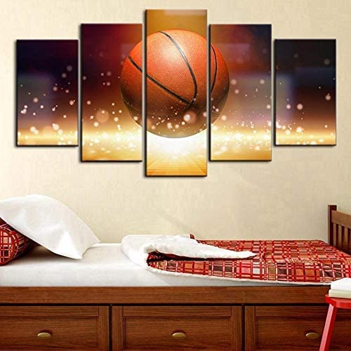 Leinwand Bilder Abstrakter Leuchtender Basketball, 5 Teilige Kunstdruck - Wandbilder Wohnzimmer, Schlafzimmer, Moderne Wanddeko, Bild Auf Leinwand 100×55 Cm -0H8B/G1C