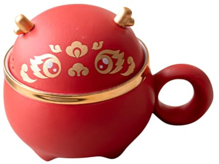 Hoement Mug en Céramique Rouge 140ml Infuseur à Thé Intégré et Filtre Pratique, Résistant Boire du Thé en Feuilles Café