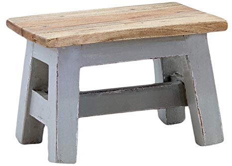 LS-LebenStil Vintage Holz Hocker - Dehli - Teakholz - Massiv - Rustikal - Country Grau Braun 30x20cm Fußhocker Tritthocker Schemel Fußbank Bänkchen Blumenhocker Pflanzenhocker Beistellhocker Deko