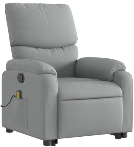 vidaXL Massagesessel, Sessel mit Aufstehhilfe, Relaxsessel mit Liegefunktion Vibrationsfunktion, Fernsehsessel Liegesessel Aufstehsessel, Hellgrau Stoff