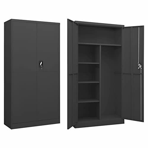 SECOLI Schließfachschrank Spindschrank Mit 2 Türen und 4 Einlegeböden Anthrazit Lagerschrank Aufbewahrungsschrank 90x40x180 cm Stahl Wertfachschrank Metallschrank Spind Schließfächer Kleiderschrank