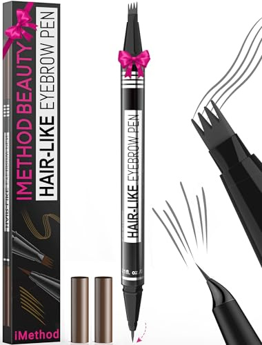 iMethod Microblading Augenbrauenstift - Eyebrow Pencil 2-in-1 Dual-Ended Augenbrauenstift mit 4-Micro-Gabelspitzen-Applikator & präziser Pinselspitze erzeugt natürliche Augenbrauen, Grey