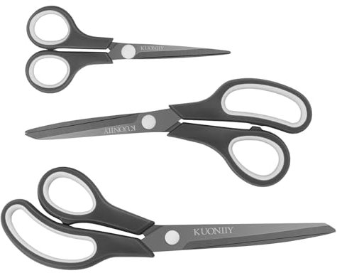KUONIIY Lot de 3 paires de ciseaux, avec revêtement en titane, poignée souple et lames tranchantes