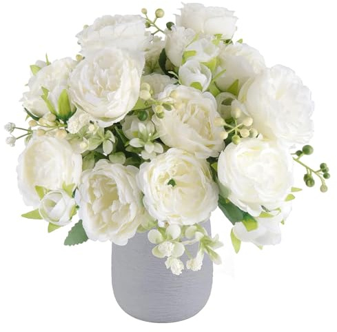 APOMOONS 2 Bündel Künstliche Blume Pfingstrose mit 18 Köpfen Gefälschte Pfingstrosen Seidenblumensträuße für Hochzeit Zuhause Tischparty Fensterdekoration (10 große und 8 kleine Blumen Weiss)