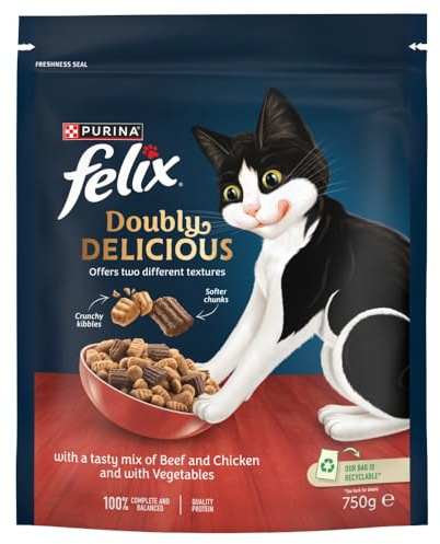 FELIX Doubly Delicious Beef Chicken & Vegetables Dry Cat Food 750g