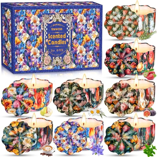 TEWWCEO Velas Perfumadas Juego de 8 piezas,Navidad Velas Aromaticas Regalos,Vela Aromática Regalo de Velas de Aromaterapia Cera de Soja Natural Vela de Viaje Adecuado, Yoga Baño Dormitorio, Navidad