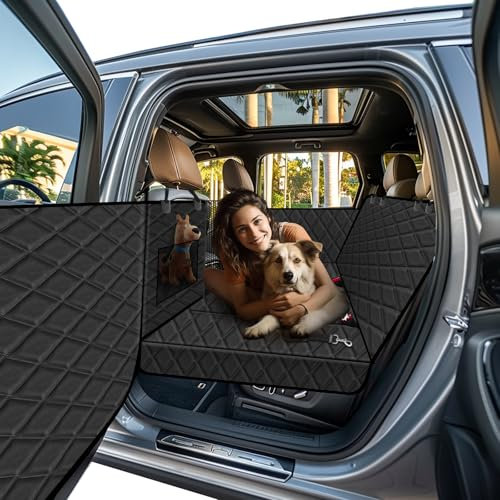 Vinstatin Hundesitzbezug mit Harter Unterseite, Hundedecke Auto Rückbank Verbreitert, Autoschondecke Hund Rücksitz Wasserdicht Kratzfest rutschfest,Seitenschutz und Sichtfenster für Pkw, LKW und SUV