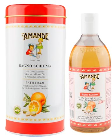 L'AMANDE - Boite herr dam kroppstvätt med eterisk olja av röd apelsin och ekologisk siciliansk pistasch, duschgel rengöring och fuktgivande känslig kropp, naturligt skumbad, 500 ml