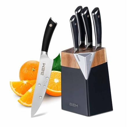 BEM 6-tlg. Master Chef Messerblock mit Messer und Schärfer | Messerset mit Block inkl. Kochmesser, Brotmesser, Gemüsemesser, Aufschnittmesser, Universalmesser
