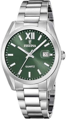 Festina Herrenuhr Analog aus Edelstahl 316l Silberfarben | Quarzwerk, Kalender, Widerstandsfähiges Mineralglas, Wasserdicht 5 ATM F20707/5