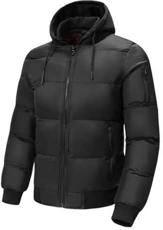 UHouse Herren Winterjacke Gefüttert Daunenjacke mit Kapuze Steppjacke Warm Kapuzenjacke Gefütterte Jacket Y2k Jacket Basic Windjacke Outdoor Jacken Einfarbige Herbstjacke Baumwolle Kleidung Oberteile