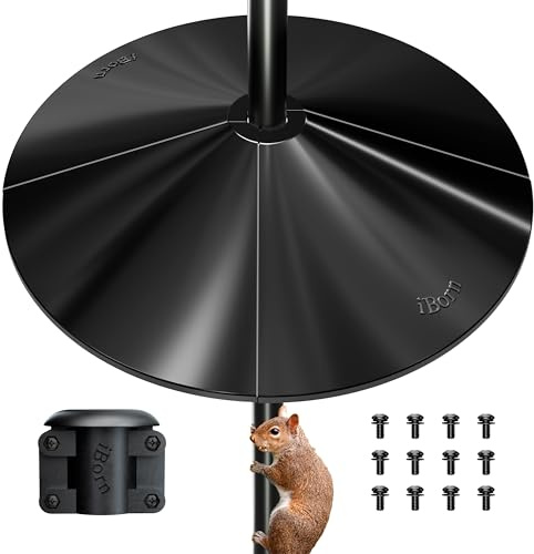 iBorn Ekorre baffel för fågelmatarstång, 49,5 cm överdimensionerad ekorrskyddsbaffel, ekorrförsvarare, fågelmatare för utomhusskydd, tuggsäker PC, paket med 1, svart