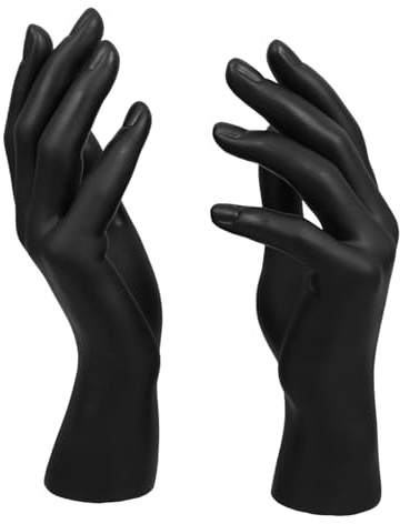 GARVALON Manichino Mano per Esposizione Gioielli in Plastico Nero, Modello Realistico Elegante e Funzionale per Vetrine e Negozi, Confezione da 2 Pezzi