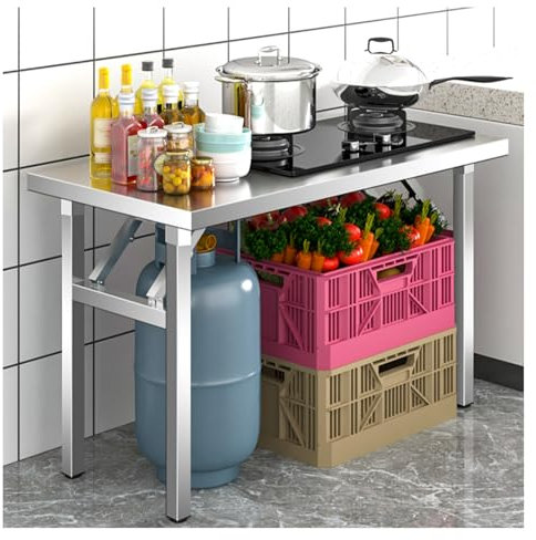 Edelstahl-Klapptisch Tragbarer Arbeitstisch Edelstahl Klappbarer Grilltisch Für Den Außenbereich Verstellbare Schwenkfüße Platzsparend Freistehende Arbeitsplattform Keine Montage Erforderlich(100x50x7