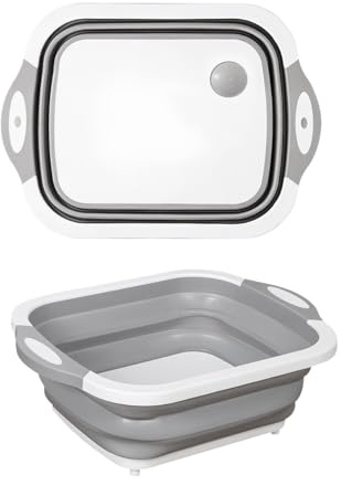 LiangYuanZen Tagliere multifunzione 3 in 1, pieghevole, per il lavaggio e la conservazione di frutta e verdura, per cucina, camper, accessori per camper, esterni (grigio)