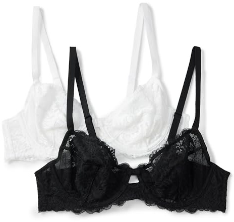 Amazon Essentials Reggiseno a Balconcino in Pizzo Elasticizzato Donna, Confezione da 2