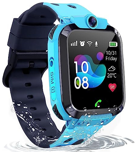 Puhiuyoi GPS Smartwatch per Bambini, Smartwatch Bambini con Telefono, Chat Vocale, Cellulare, SOS, Touchscreen, Fotocamera, Gioco, IP68 Smartwatchper Ragazza e Ragazzo 4-12 Anni Regalo