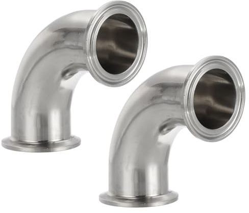 PATIKIL 90 Degree Elbow 1 1/2 (38mm) Tube OD, 2 Pack 304 Stainless Steel Sanitary Pipe Fittings 1.5 Tri Sanitary Clamps 50.5mm Ferrule Flange OD for Dairy Beverage Plumbing Systems