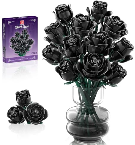 Kit de construction de roses noires TYCOLE, bouquet artificiel d'Halloween compatible - Décorations de plantes d'intérieur pour la maison et le bureau - Cadeau pour femmes et filles de 6 ans et plus