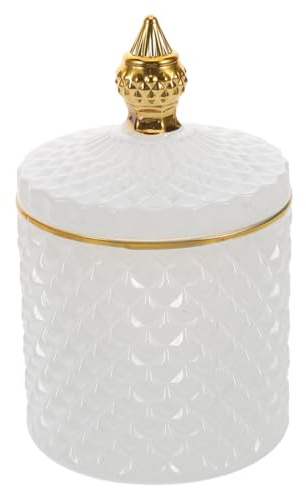 ROMISBABA Tarro De Cristal Pequeño Blanco Con Borde Dorado, Frasco De Almacenamiento Hermético De Vidrio Resistente, Organizador Versátil Para Joyas y Dulces En Cocina y Oficina,