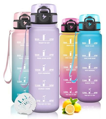 Mujigaga Borraccia 1 Litro, Borraccia Sportiv e Orari per Bere, 1L Boraccia Palestra Motivazionale, Borracce a Prova Di Perdite per Palestra, Scuola, Yoga