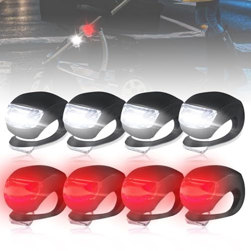 Lot de 8 éclairages LED pour poussette, en silicone, étanches, avec 3 fonctions d'éclairage, lumières d'avertissement portables à clipser, pour jogging, sac à dos, camping, harnais pour chien