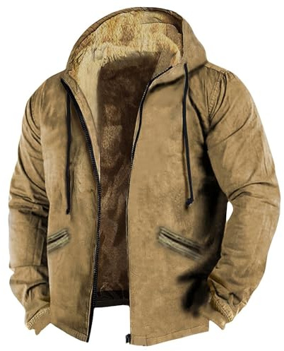Giubbotto Invernale Uomo Calda Giacca In Pile Elegante Giacchetto Con Zip e Cappuccio Moto Cappotto Softshell a Maniche Lunghe Con Tasche Casual Giacconi Bomber Da Lavoro Inverno Verde militare L