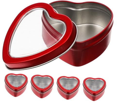 BESTYASH Set 5 Scatole di Latta a Forma di Cuore Coperchio e Finestra Contenitori in Metallo Piccoli per Caramelle Biscotti e Bomboniere Confezioni Regalo per Matrimoni e Feste