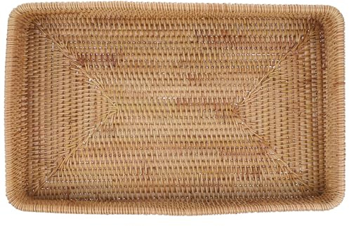 Toyvian Plateau Décoratif en Rotin Tressé la Main, Rectangulaire Grand Format, Multifonction pour Rangement et Service, Style Bohème, pour Table Basse, la Cuisine et Salle de Bain